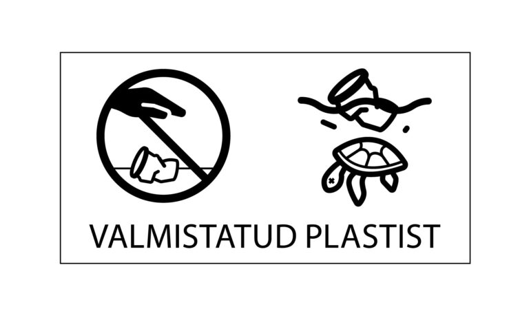 "Toode sisaldab plasti" must-valgena